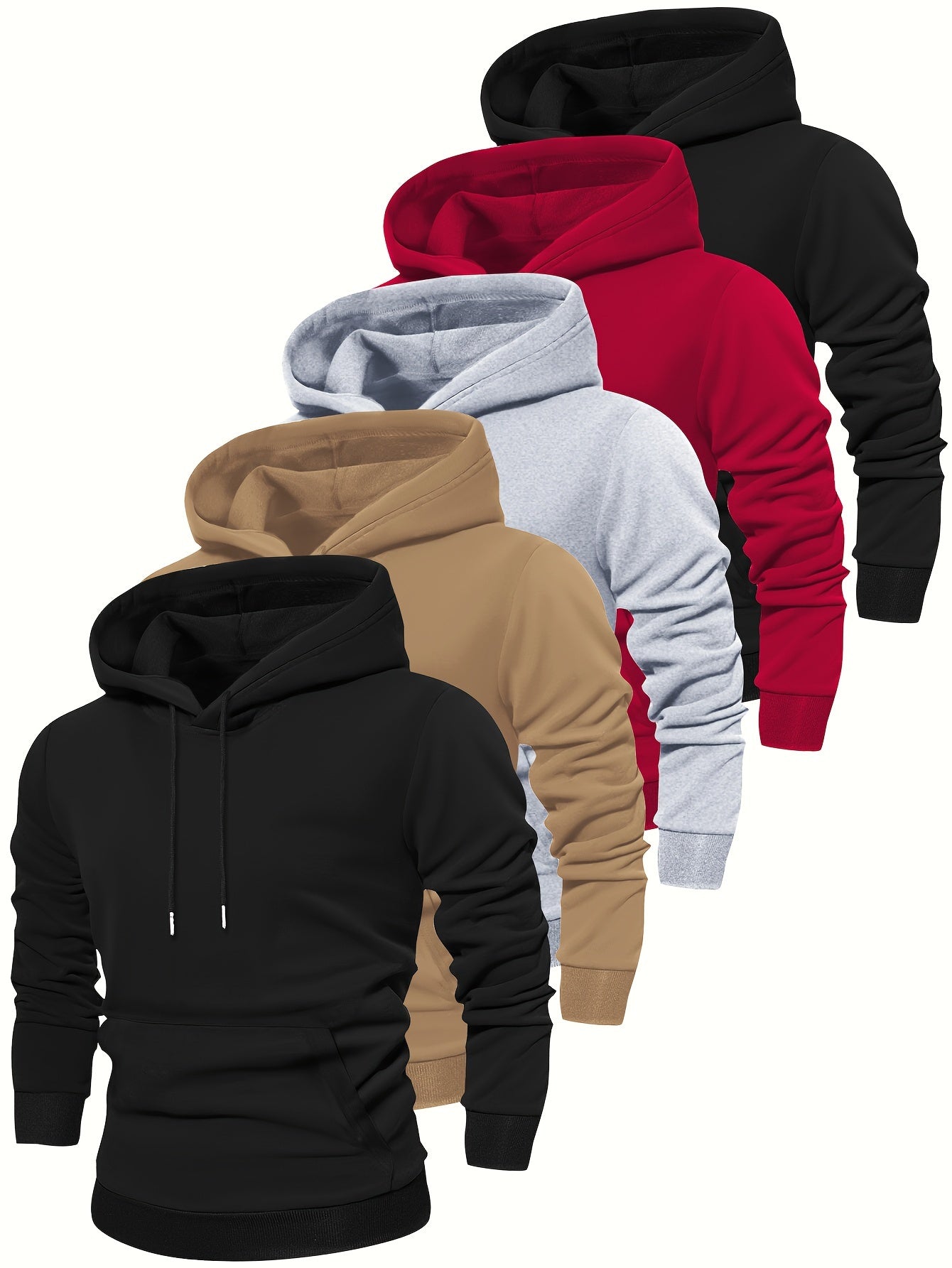 5pcs Fashion Hoodies - Cozy Solid Color Hooded Long Sleeve Sweatshirts with Kangaroo Pocket, Perfect for Outdoors, Casual and Sports Wear, Soft and Warm for Men's Fall and Winter Fashion