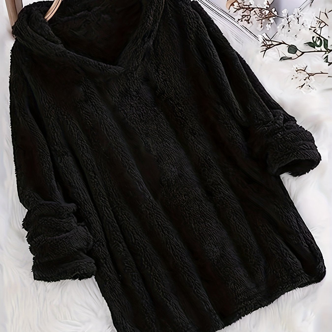 Fleece Solid Hoodie, Casual Long Sleeve Hoodies Sweatshirt, Women's Clothing
