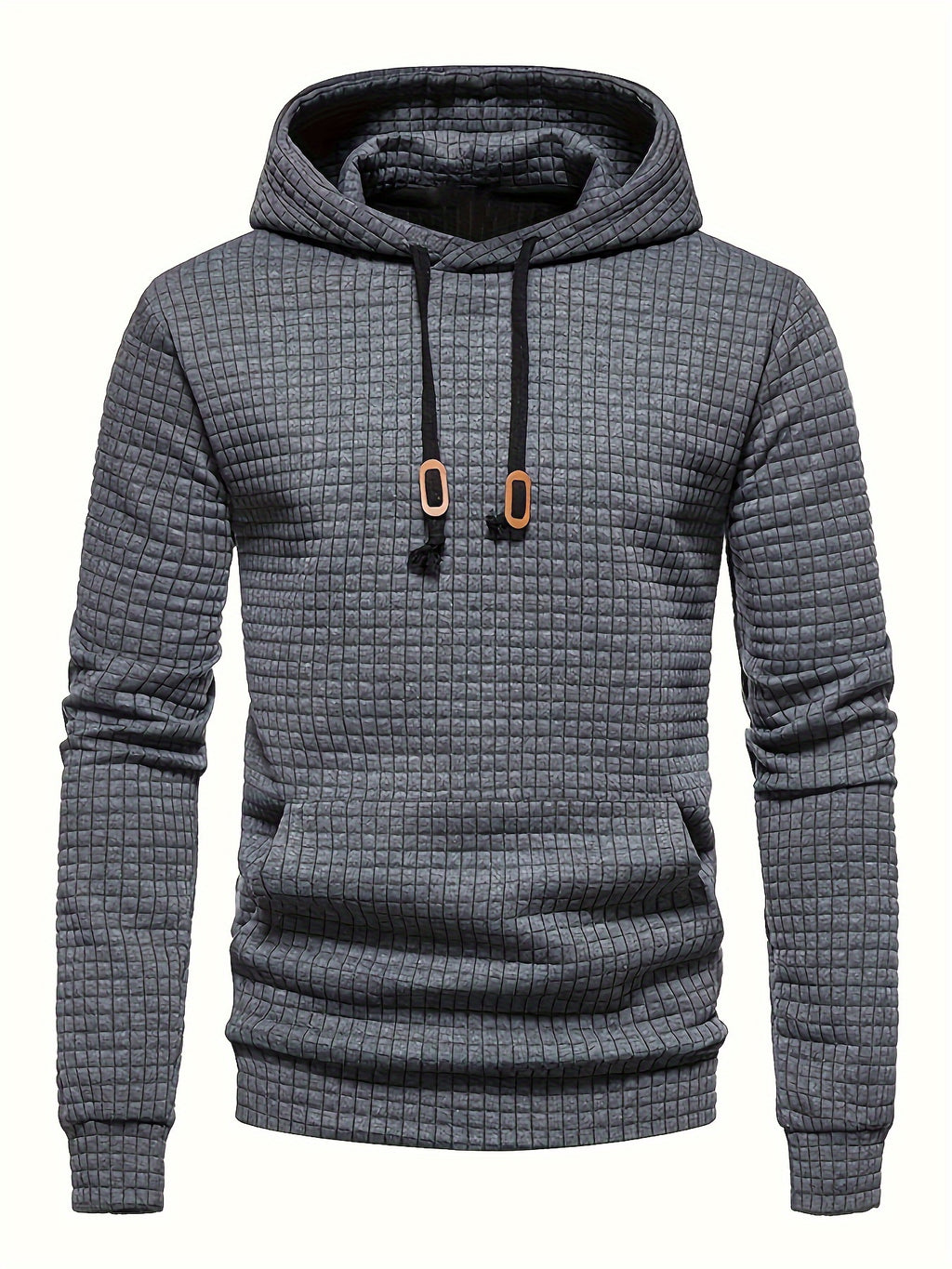 Waffle Pattern Hoodie, Cool Hoodies For Men, Men's Casual Solid Pullover Hooded Sweatshirt With Kangaroo Pocket Streetwear For Winter Fall, As Gifts