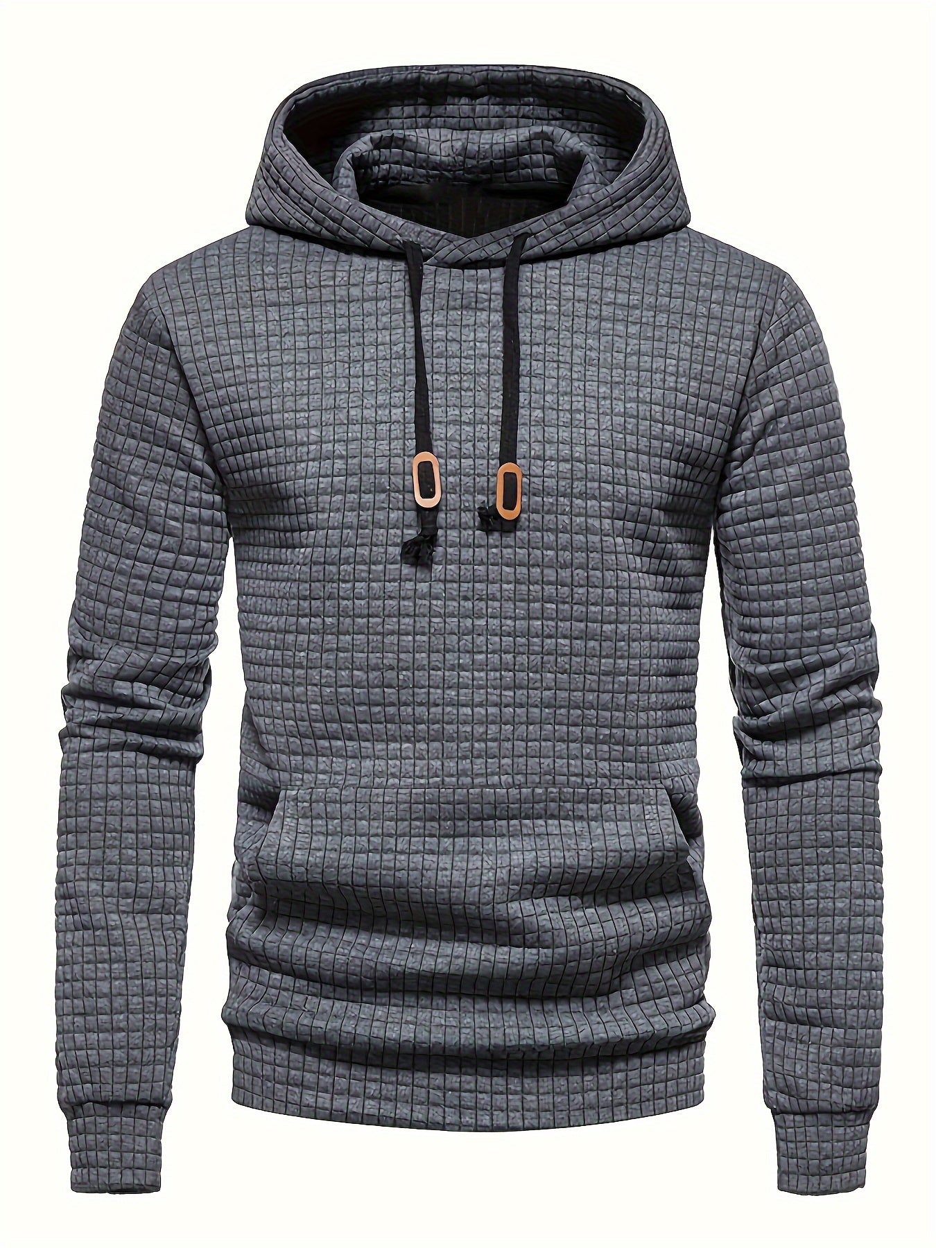 Waffle Pattern Hoodie, Cool Hoodies For Men, Men's Casual Solid Pullover Hooded Sweatshirt With Kangaroo Pocket Streetwear For Winter Fall, As Gifts