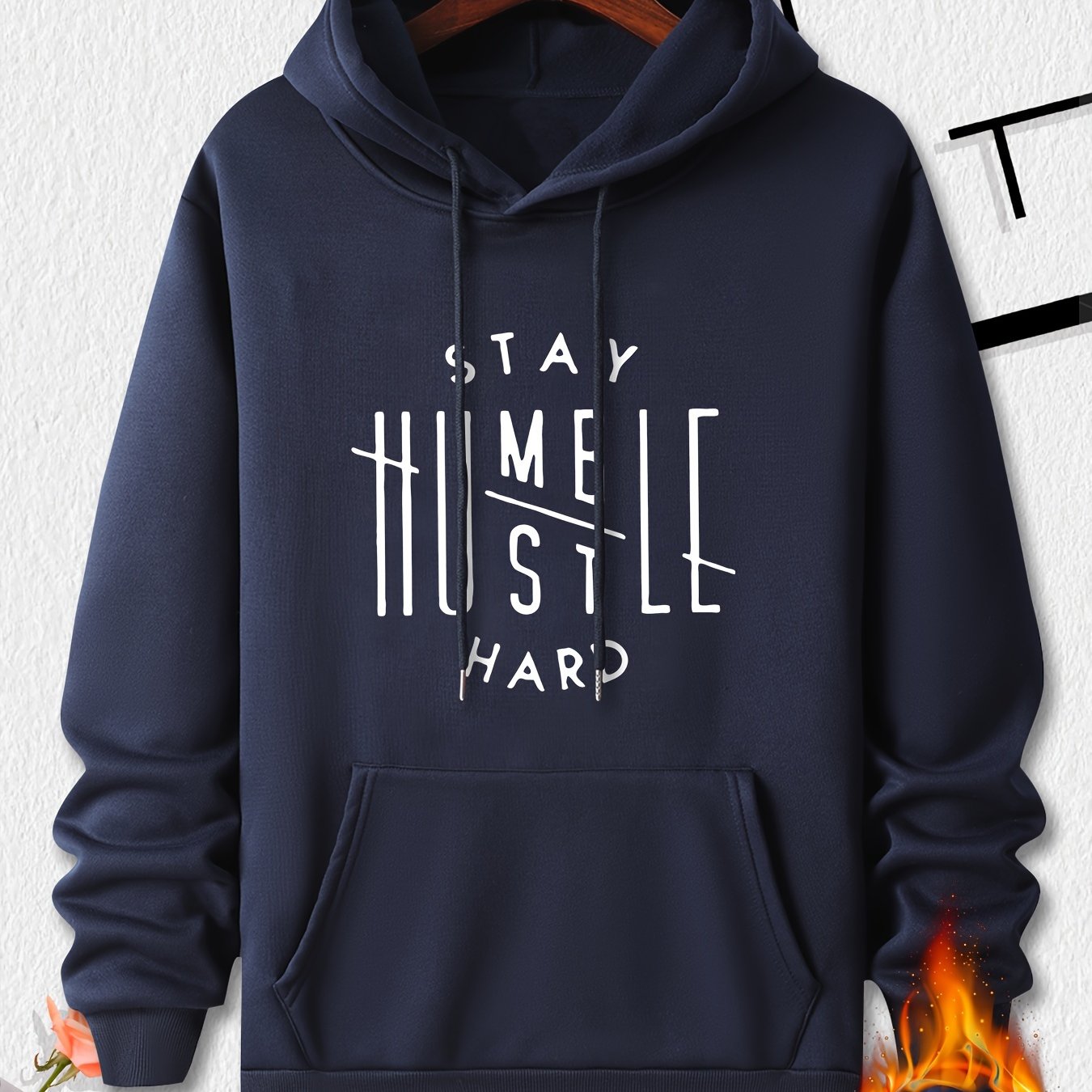 Stay Humble & Hustle Print Hoodie, Cool Hoodies For Men, Men's Casual Graphic Design Pullover Hooded Sweatshirt With Kangaroo Pocket Streetwear For Winter Fall, As Gifts