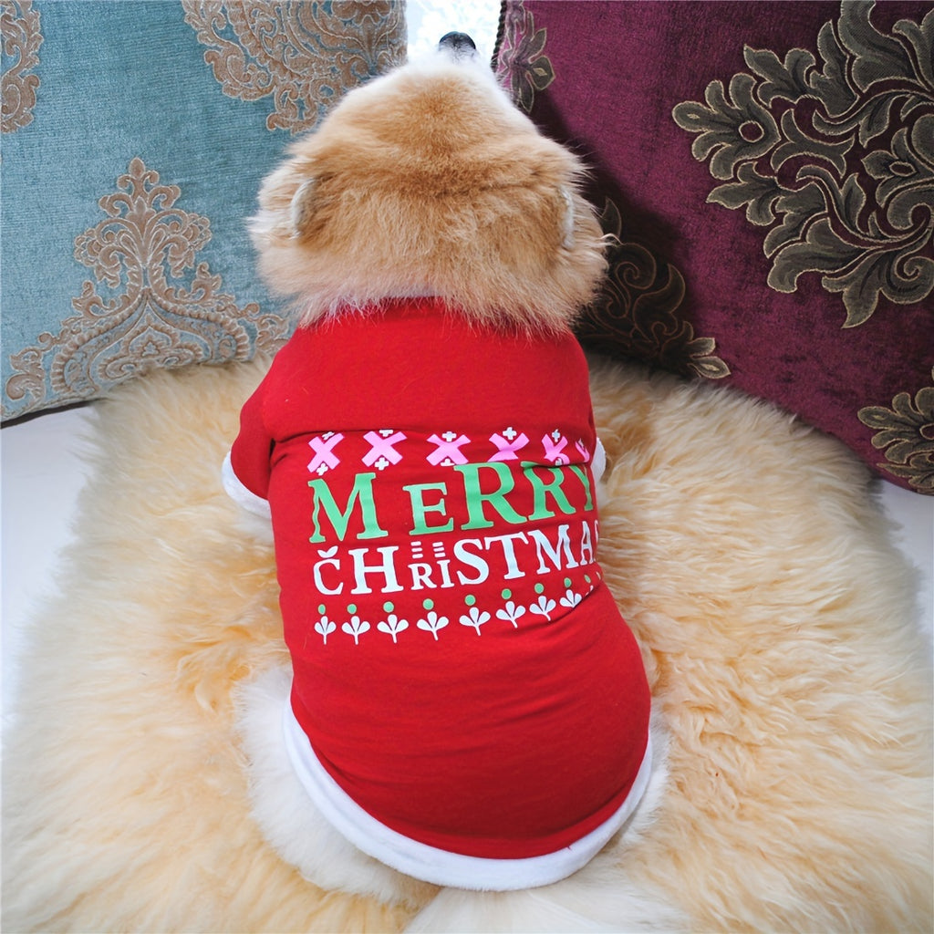 Striped Festive Dog Hoodie - Hoodies with Letter Graphic, New Year Style, Soft and Cozy Pet Sweatshirt for Christmas and Festival Wearing, Adorable Dog Apparel for Small to Large Breeds
