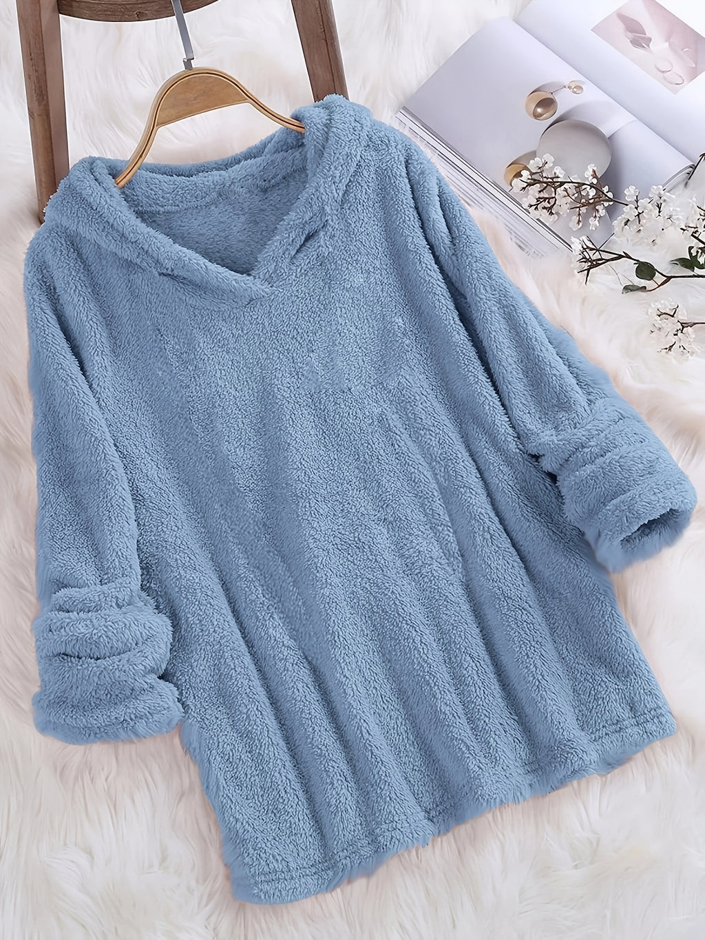 Fleece Solid Hoodie, Casual Long Sleeve Hoodies Sweatshirt, Women's Clothing