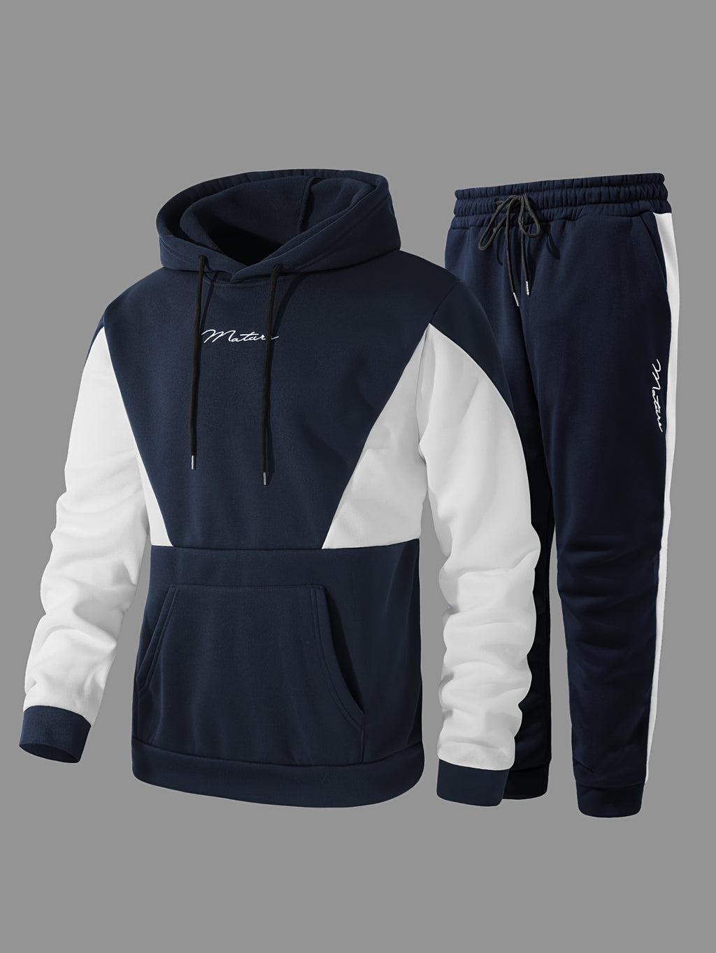 2Pcs Color Block Men's Sweatsuits - Cozy Hoodies Long Sleeve Sweatshirt and Sweatpants Joggers Set for Winter Fall - Soft, Breathable, and Comfortable Men's Clothing