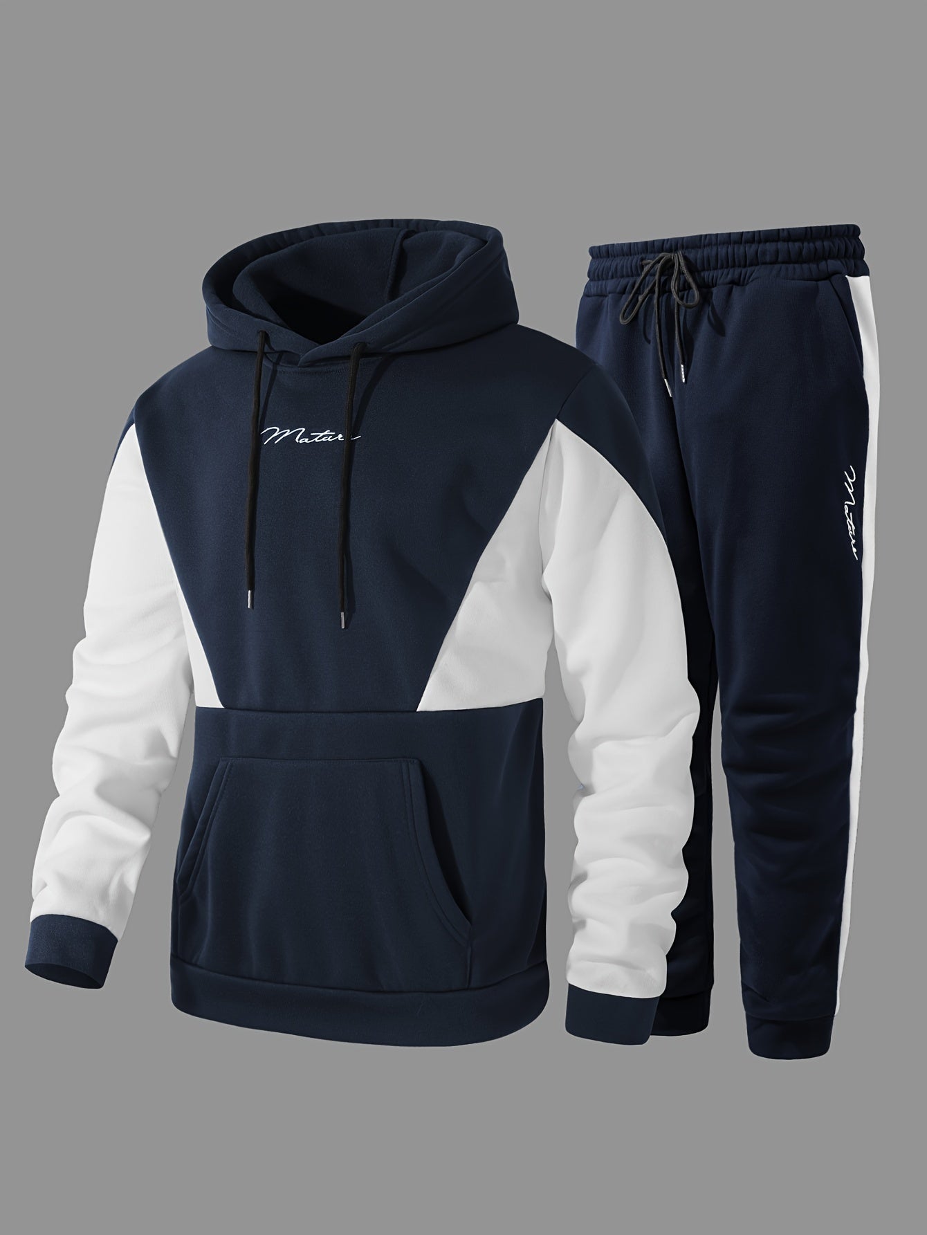 2Pcs Color Block Men's Sweatsuits - Cozy Hoodies Long Sleeve Sweatshirt and Sweatpants Joggers Set for Winter Fall - Soft, Breathable, and Comfortable Men's Clothing