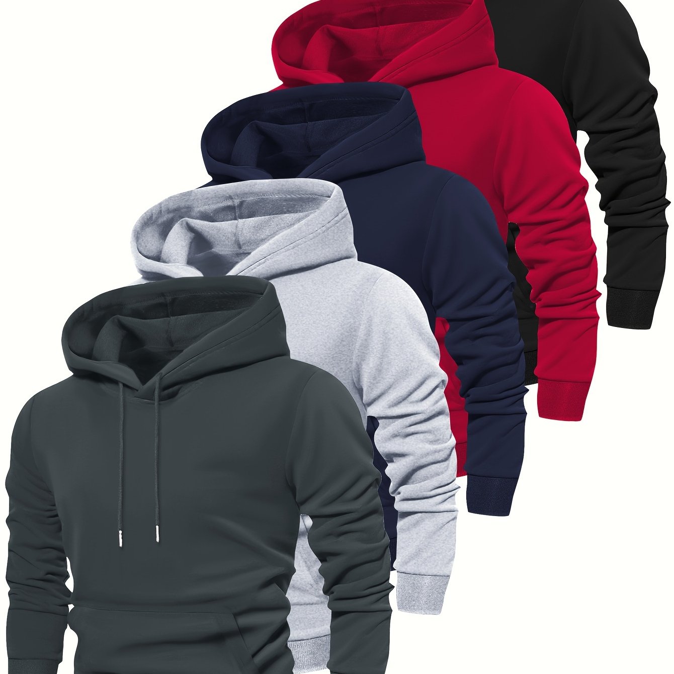 5pcs Fashion Hoodies - Cozy Solid Color Hooded Long Sleeve Sweatshirts with Kangaroo Pocket, Perfect for Outdoors, Casual and Sports Wear, Soft and Warm for Men's Fall and Winter Fashion