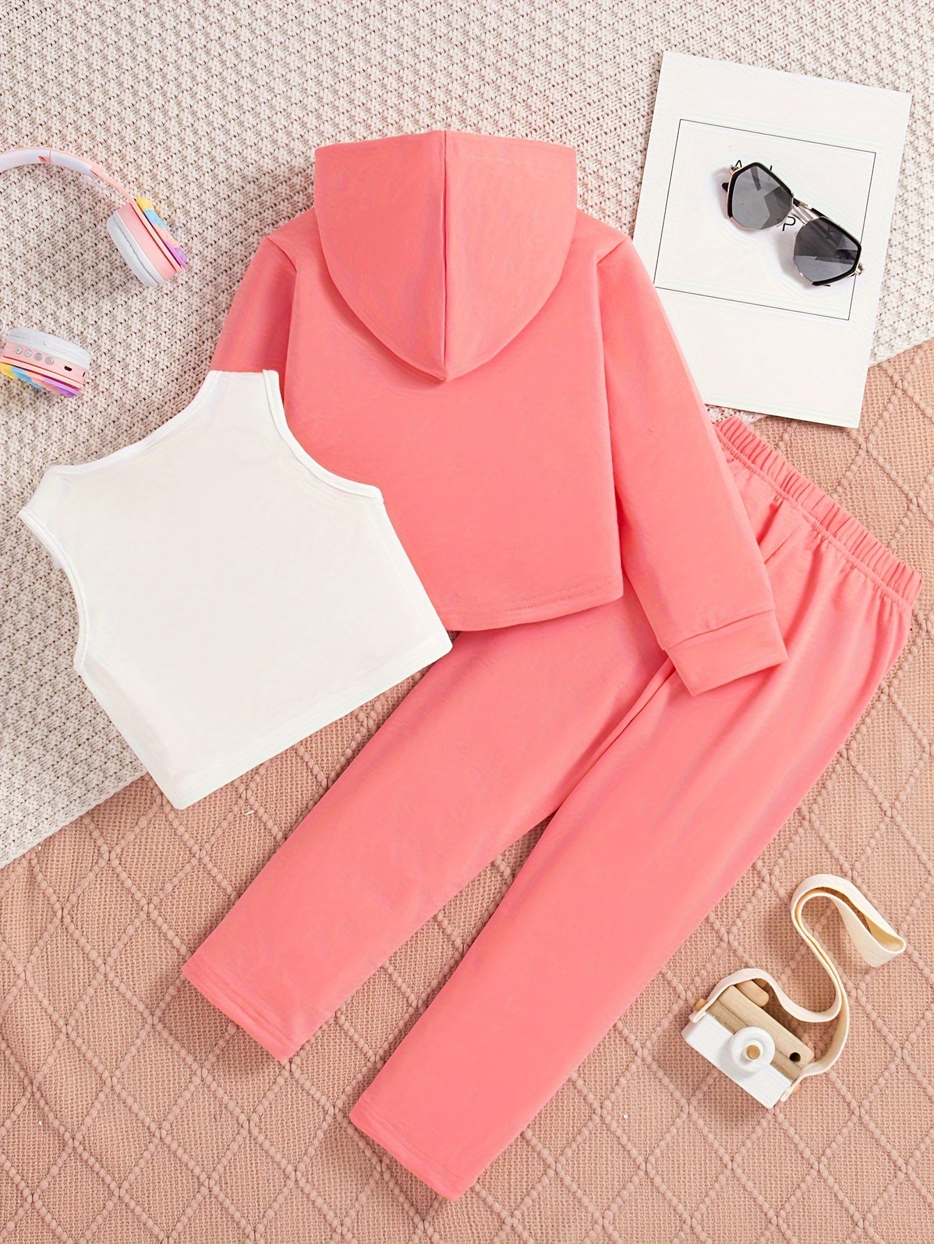 3pcs BROOKLYN Print Outfits Girls Hoodies + Tank Top + Jogger Pants Set Sports Spring Fall