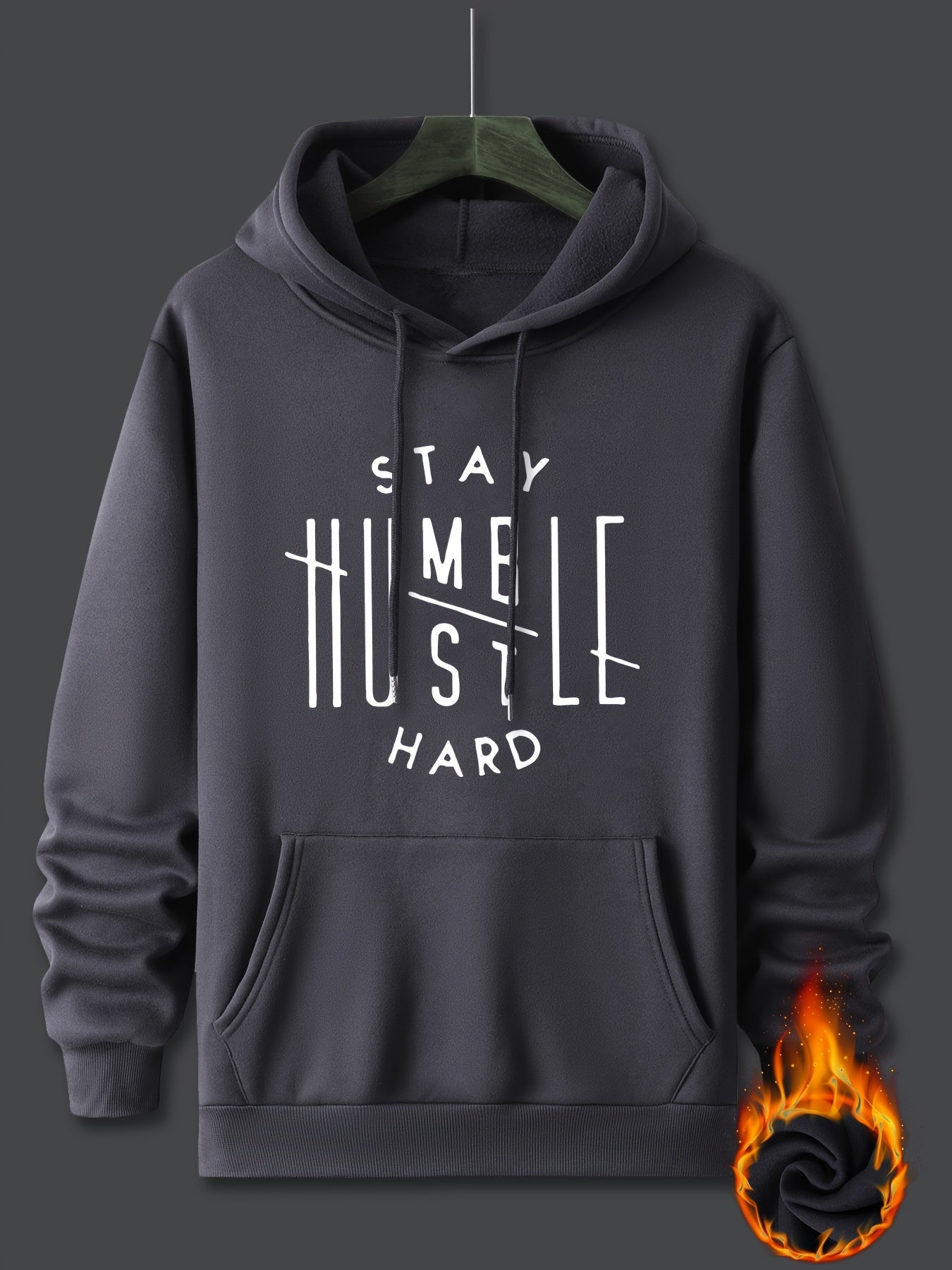 Stay Humble & Hustle Print Hoodie, Cool Hoodies For Men, Men's Casual Graphic Design Pullover Hooded Sweatshirt With Kangaroo Pocket Streetwear For Winter Fall, As Gifts