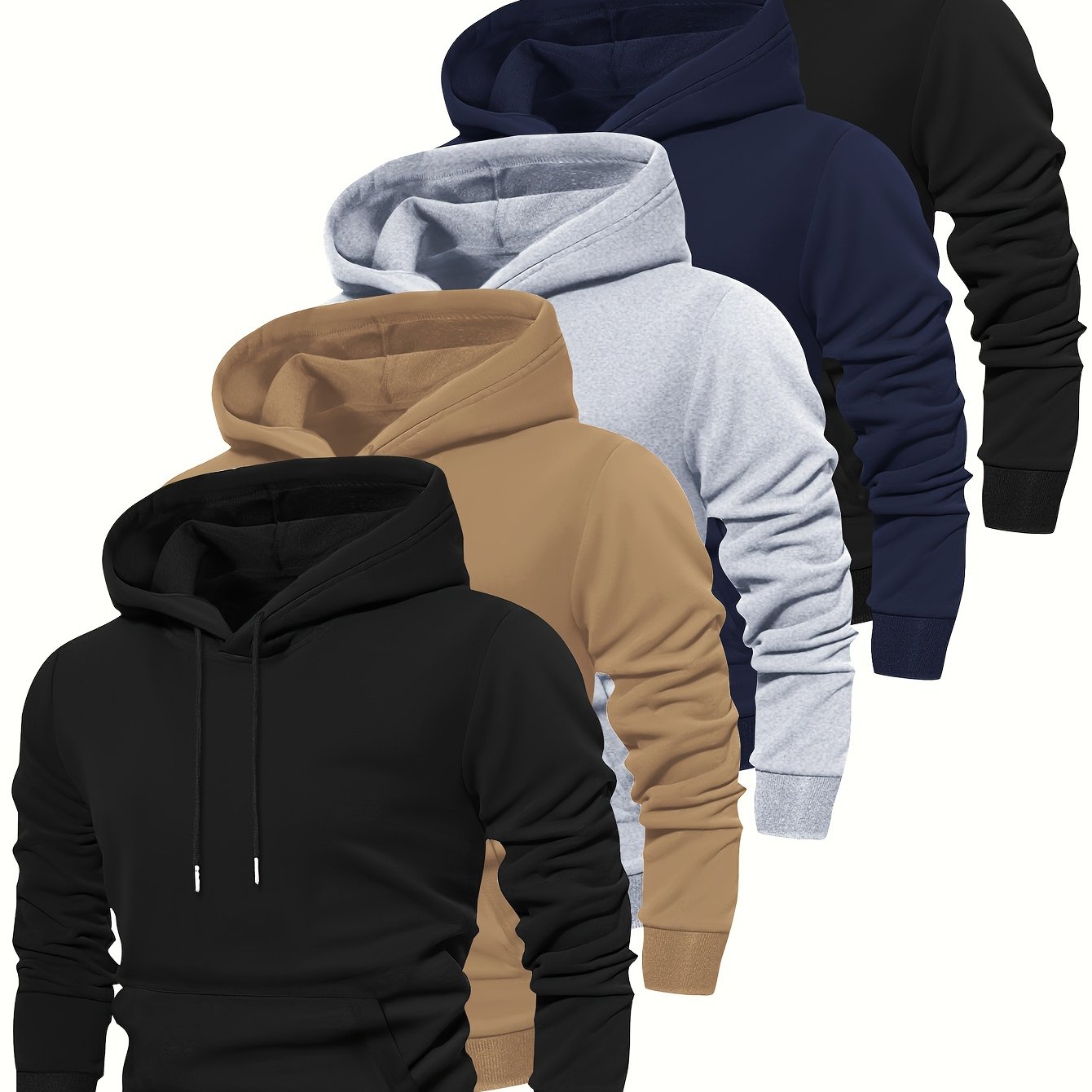 5pcs Fashion Hoodies - Cozy Solid Color Hooded Long Sleeve Sweatshirts with Kangaroo Pocket, Perfect for Outdoors, Casual and Sports Wear, Soft and Warm for Men's Fall and Winter Fashion