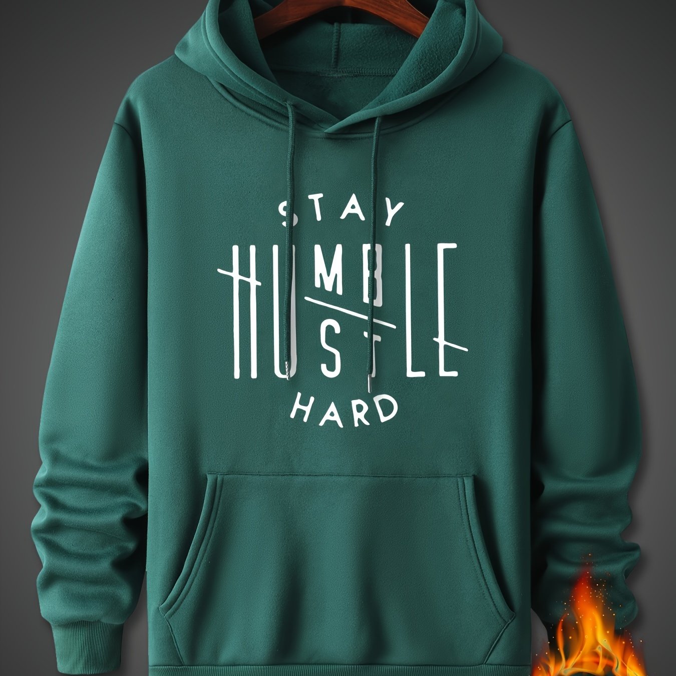 Stay Humble & Hustle Print Hoodie, Cool Hoodies For Men, Men's Casual Graphic Design Pullover Hooded Sweatshirt With Kangaroo Pocket Streetwear For Winter Fall, As Gifts