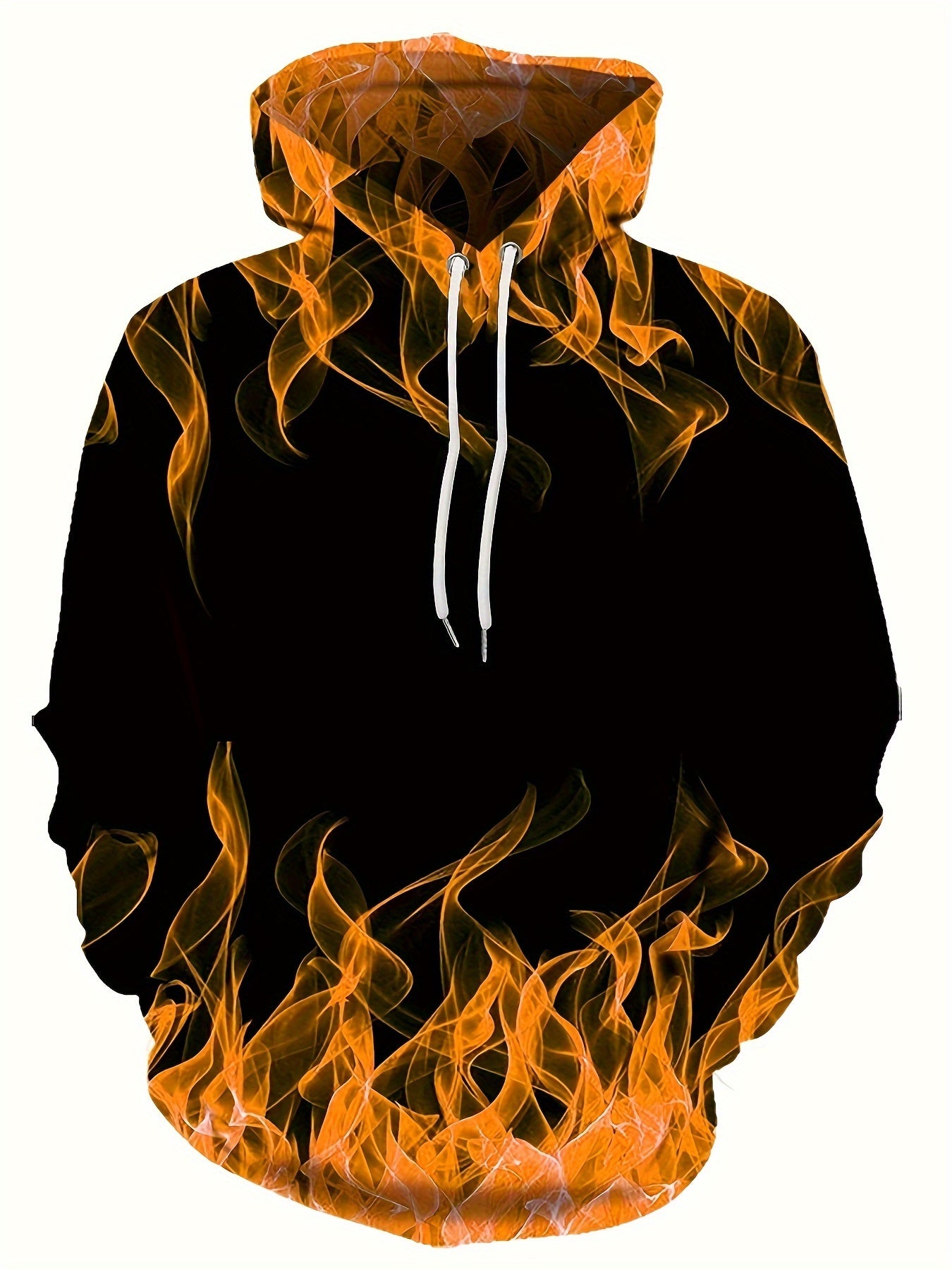 Creative Flame Print Hoodie, Cool Hoodies For Men, Men's Casual Graphic Design Pullover Hooded Sweatshirt With Kangaroo Pocket Streetwear For Winter Fall, As Gifts