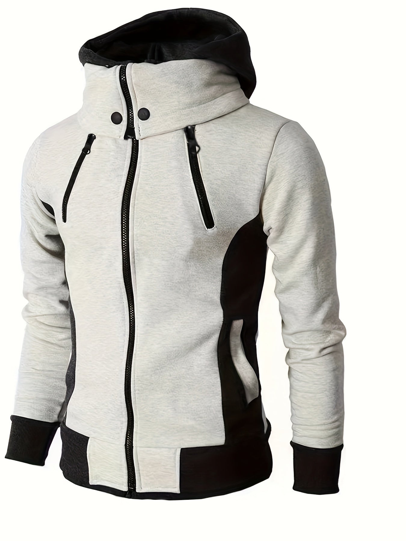 Thick Casual Hooded Jacket - Color Block Long Sleeve Hoodies With Zipper for Spring Fall Gym Sports