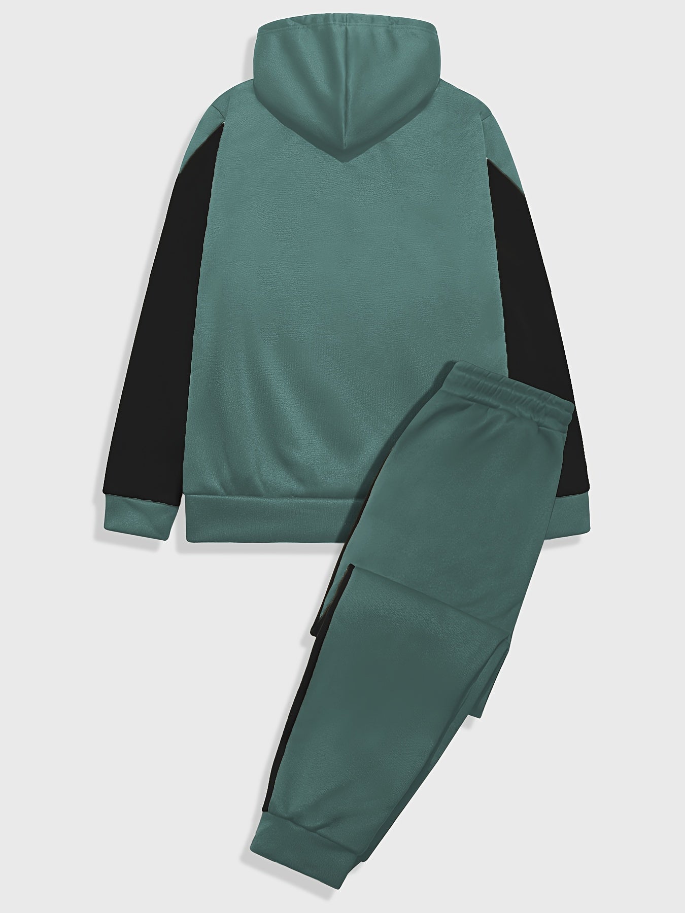 2Pcs Color Block Men's Sweatsuits - Cozy Hoodies Long Sleeve Sweatshirt and Sweatpants Joggers Set for Winter Fall - Soft, Breathable, and Comfortable Men's Clothing