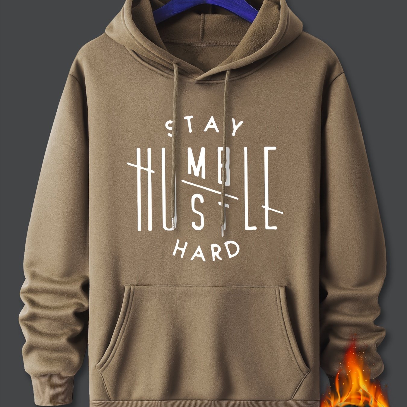 Stay Humble & Hustle Print Hoodie, Cool Hoodies For Men, Men's Casual Graphic Design Pullover Hooded Sweatshirt With Kangaroo Pocket Streetwear For Winter Fall, As Gifts