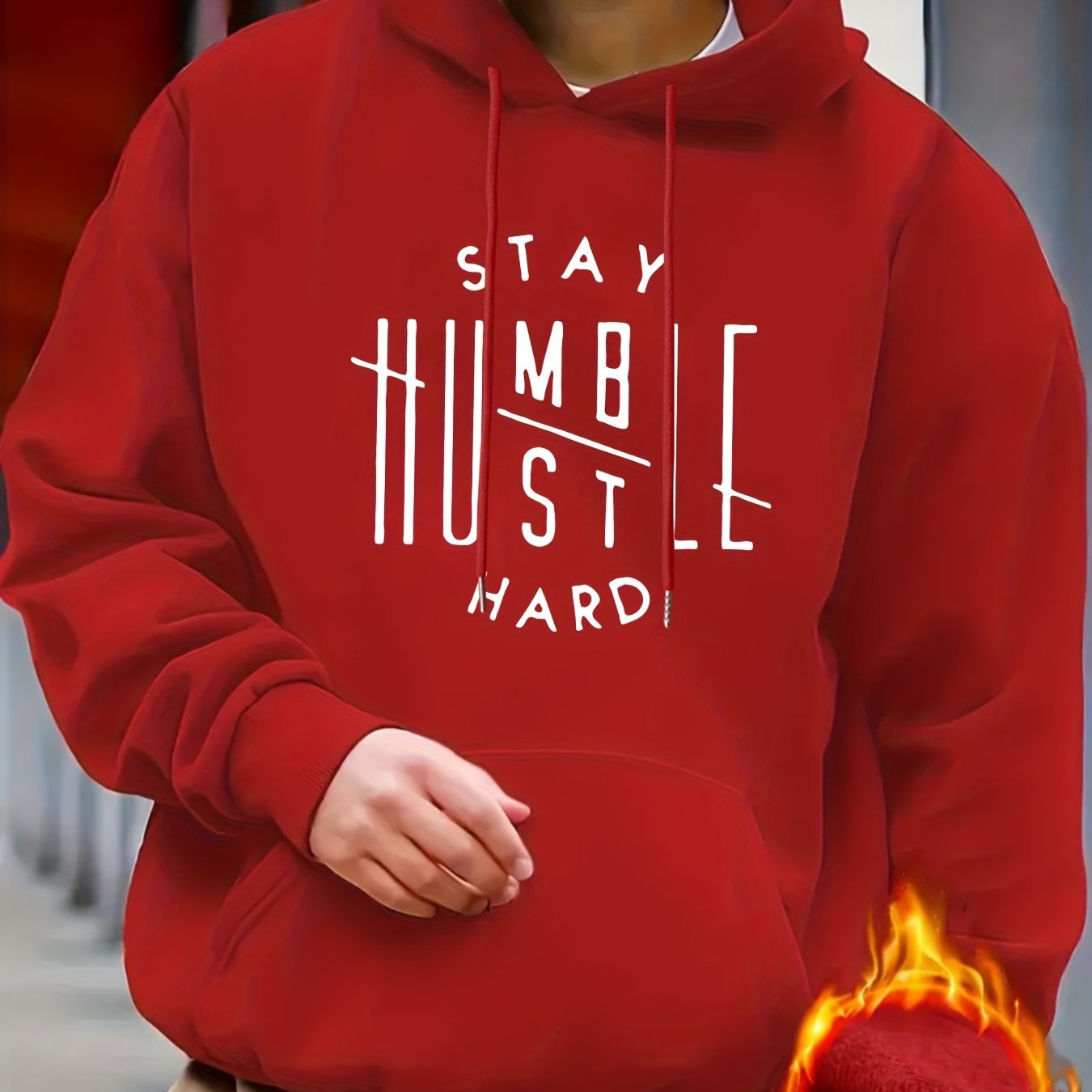 Stay Humble & Hustle Print Hoodie, Cool Hoodies For Men, Men's Casual Graphic Design Pullover Hooded Sweatshirt With Kangaroo Pocket Streetwear For Winter Fall, As Gifts
