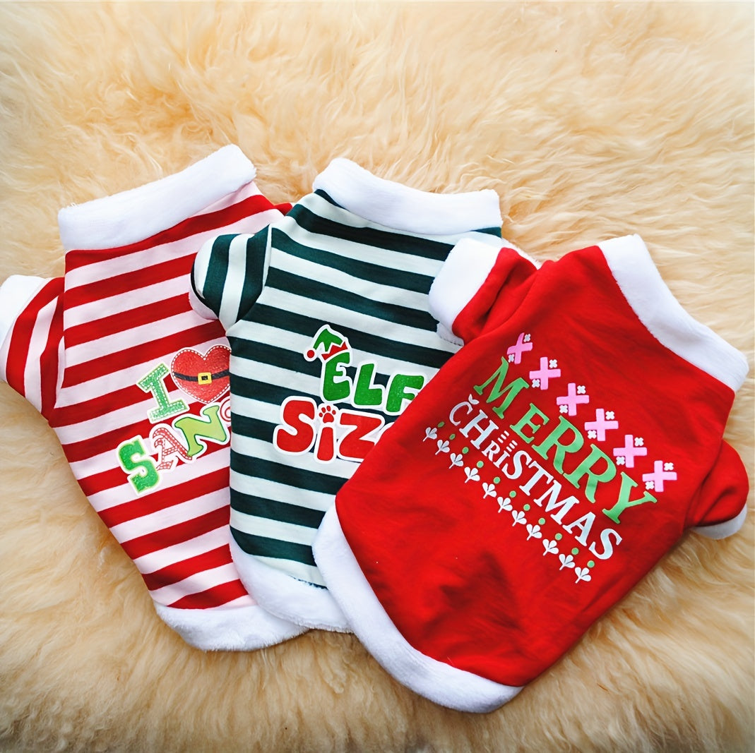 Striped Festive Dog Hoodie - Hoodies with Letter Graphic, New Year Style, Soft and Cozy Pet Sweatshirt for Christmas and Festival Wearing, Adorable Dog Apparel for Small to Large Breeds